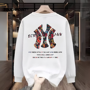 TOUCHPOINT潮牌男裝秋冬新款長(cháng)袖圓領(lǐng)衛衣男休閑百搭印花加絨長(cháng)袖打底上衣男 白色 (常規款) 2XL (建議155-175斤)