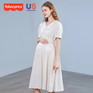費(fèi)雪（Fisher-Price）費(fèi)雪孕婦裝夏裝孕婦夏天減齡娃娃裙子夏季不顯懷上衣孕晚期連衣裙 米色連衣裙 M【110-125斤適穿】