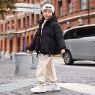 ABC KAIA兒童羽絨服女童反季冬裝新款中大童洋氣加厚中長(cháng)款加厚外套女寶寶 黑色 150