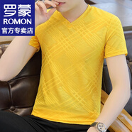 羅蒙（ROMON）冰絲短袖t恤男春夏季新款寬松短袖男T速干半袖打底衫上衣服男裝  8833黃色 L （約105-120斤可穿）