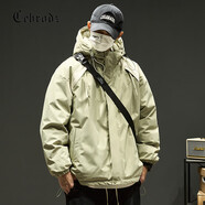 Cebrodz法國(guó)棉服男冬季美式連帽毛絨外套加厚羊羔絨棉衣冬裝棉襖 8816灰綠色-單面穿 2XL 推薦165-185斤