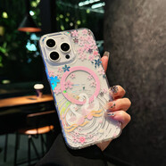 適用iPhone16ProMax炫彩鐳射花朵磁吸手機殼蘋(píng)果15Pro透明PC軟邊4 天鵝【磁吸款】 iPhone16