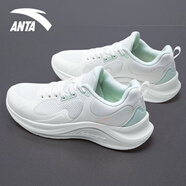 安踏漫步跑步鞋女鞋2024夏新款輕便減震透氣軟底運動(dòng)鞋女跳繩鞋 -1象牙白/淺曦綠 36.5