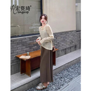 宏資琦針織鏤空罩衫吊帶連衣裙女裝2025夏季兩件套裝裙輕熟風(fēng)流行設計感 套裝 XL