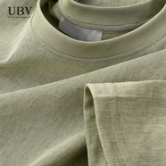 UBV高端輕薄仿亞麻短袖T恤男士2024春夏季新款棉麻料冰絲虎頭打底衫 豆綠色（純色版) 2XL （建議140-160斤）