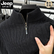 JEEP SPIRIT半拉鏈加厚毛衣男秋冬新款復古紐花立領針織衫潮流粗針套頭上衣男 黑色 M
