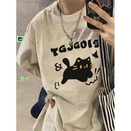 風(fēng)采兔 100%純棉韓版甜美印花短袖減齡T恤女夏新款寬松百搭圓領(lǐng)休閑上衣 白灰色 M