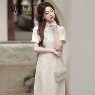 溫格芳 新中式連衣裙女裝2025夏季新款小個(gè)子國(guó)風(fēng)氣質(zhì)改良少女旗袍長(zhǎng)裙 8591米白色 S