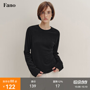fano studios【現貨】范洛Fano 毛邊寬松圓領(lǐng)T恤女2025秋季仿羊絨插肩袖上衣短 黑色 L （第二批）