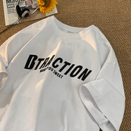 型于格純棉短袖t恤男士2025夏季潮牌美式復古印花上衣寬松大碼半袖男裝 白色 2XL 建議(145-160斤)