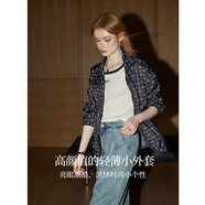 庫(kù)恩瑪維（KUHNMARVIN）寬松滿(mǎn)印長(zhǎng)袖外套女2024年夏季新款百搭立領(lǐng)輕薄拉鏈上衣K55677 黑色 S