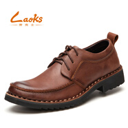 勞克士（Laoks）商務(wù)休閑皮鞋男士新品正裝鞋頭層牛皮鞋子英倫百搭男鞋 B032棕色 41