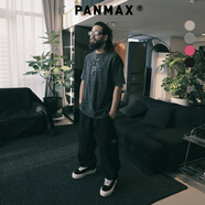潘·麥克斯（PANMAX）PANMAX潮牌大碼男裝2025夏季新款字母印花百搭短袖寬松純棉T恤男 水墨黑 2XL