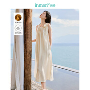 茵曼（INMAN）清麻系列亞麻法式掛脖連衣裙2025夏女裝新品無(wú)袖氣質(zhì)高級(jí)長(zhǎng)裙子 古杏色 L