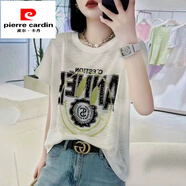 皮爾卡丹（pierre cardin）竹節棉t恤女士短袖夏季新款洋氣減齡大1碼女裝時(shí)尚顯瘦百搭體恤衫 白色 XL (建議115斤-130斤)