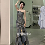 韋戒禮服女宴會(huì)晚禮服高檔蓬蓬裙魚尾連衣裙禮服高端輕奢小眾敬酒服高 藏藍(lán)色 S