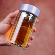 詩(shī)特意玻璃杯雙層便攜迷你杯透明男女士喝茶水杯子防燙帶蓋耐高溫簡(jiǎn)約款 紫 220ml