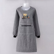長(cháng)袖圍裙罩衣棉布時(shí)尚廚房家用清潔防污塵上班工作服反穿衣圍腰女 小熊加肥加大款黑白方格 1件