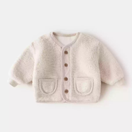 嘟嘟家童裝寶寶外套秋裝嬰兒保暖麥穗絨上衣秋冬款男童開(kāi)衫加絨女童冬裝 米白色 100 cm