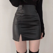 皮裙女秋冬2022新款時(shí)尚高腰顯瘦包臀裙秋冬款黑色開(kāi)叉半身裙緊身高臀一步裙PU皮短裙女 黑色 M