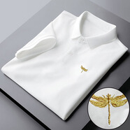 冠軍吉祥夏季男士短袖t恤翻領(lǐng)保羅polo.衫冰絲刺繡商務(wù)休閑上衣服潮牌體恤 白色【蜻蜓】 XL 120-140斤