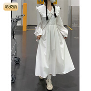 若卡姿2024溫柔白色初戀娃娃領(lǐng)長(zhǎng)袖連衣裙少女法式簡(jiǎn)約襯衫裙子 白色 M 建議96-110斤