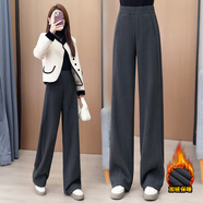 定原今年流行的毛呢褲子女秋冬加絨加厚鐮刀褲2025年新款休閑闊腿長(cháng)褲 【加絨】24226灰色/長(cháng)褲 XL /29【建議115-125斤】