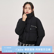 樂町少女朋克羽絨外套23秋冬新款三防女裝截短款?yuàn)A克式立領(lǐng)羽絨服 黑（現(xiàn)貨） S