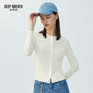 深呼吸DEEP BREATH女裝簡(jiǎn)約百搭薄款圓領(lǐng)長(cháng)袖冰絲針織開(kāi)衫女A400473 米白 L (4碼)