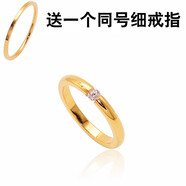 QUAMER金店款光面單鉆玫瑰金鈦鋼戒指食指戒日韓版指環(huán)情侶 黃金色10碼(內徑19.8mm)非常大