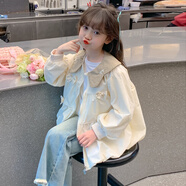 乖妮貓（GUAINIMAO）女童春裝外套2026新款兒童洋氣韓版女孩春秋款蝴蝶結夾克秋季上衣 外套+牛仔褲 140 碼