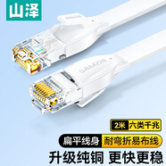 山澤 六類網(wǎng)線 CAT6類千兆純銅扁平網(wǎng)線 電腦寬帶家用監(jiān)控網(wǎng)絡(luò)連接成品跳線 白色2米BBP602