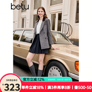 百圖betu女裝秋季新款短外套法式復古拼色領(lǐng)提花西裝外套2309T60 灰色 S