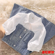 口旋減齡氣質(zhì)假兩件牛仔連衣裙女夏季薄大設(shè)計(jì)感收腰顯瘦背帶短裙 藍(lán)色假兩件連衣短裙單 S 建議80-95斤