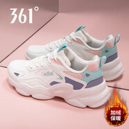 361度女鞋運動(dòng)鞋女夏秋季新款皮網(wǎng)面跑步鞋厚底防滑耐磨休閑老爹鞋子女 羽毛白/粉紫灰-4 (二棉鞋) 38