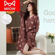 貓人（MiiOW）待裙孕婦帶胸墊睡裙女春秋季純棉長袖大碼2025年新款月子服睡衣 QM4403【帶固定胸墊】 不跑杯 2XL (175)