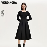 VEROMODA連衣裙女2024早秋新款針織拼接百褶連衣裙赫本小黑裙優(yōu)雅百搭氣質(zhì) 黑色 XL