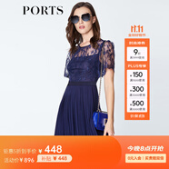 PORTS寶姿  春夏新品女裝蕾絲拼接百褶吊帶內襯連衣裙LN8D081HWP020 天蝕藍 L (8)