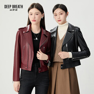 深呼吸DEEP BREATH女裝綿羊皮翻領(lǐng)拉鏈機(jī)車皮衣夾克外套女A400158 黑 L (4碼)