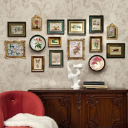VINTAGE background實(shí)木美式照片墻相框墻歐式客廳組合掛墻樓梯背景墻相片墻裝飾畫 洛可可15組