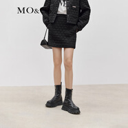 MO&Co.春秋光澤感菱格壓紋金屬鏈飾高腰夾棉A字短裙半身裙 黑色 XS 155