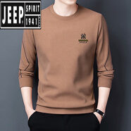吉普（JEEP）德絨圓領(lǐng)長袖t恤男士純色衛(wèi)衣男春秋裝上衣新款體恤潮流打底衫T恤 駝色 7729【春秋款】 M 165建議100-120斤