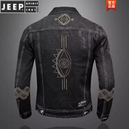 JEEP SPIRIT男裝春秋新款牛仔外套男流行刺繡鴛鴦休閑夾克淺藍色男裝修身上衣 黑色 眼睛 M