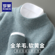 羅蒙（ROMON）一線成衣純羊毛衫男士半高領(lǐng)加厚毛衣冬季寬松羊毛針織打底衫 826【半高領(lǐng)】灰石綠 L