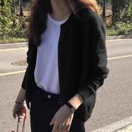 翊尚美針織衫女秋冬新款開(kāi)衫短款外套女韓版學(xué)生打底衫毛衣外搭長(zhǎng)袖上衣 黑色 【穿搭神器】 均碼【推薦80-140斤】