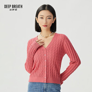 深呼吸DEEP BREATH女裝V領(lǐng)麻花純羊毛針織開(kāi)衫上衣女A400908 蜜桃粉 2XL (6碼)