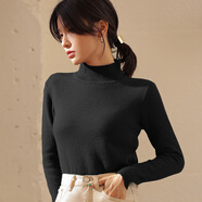 ESCURLTF秋冬季2023年新款洋氣加厚保暖長(cháng)袖打底針織衫高領(lǐng)毛衣女內搭 半高領(lǐng)-黑色