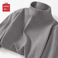 名創(chuàng)優(yōu)品（MINISO）半高領打底衫男秋冬青少年男裝長袖T恤男女情侶加厚德絨長袖體恤 【加厚半高領】灰色(純色) 3XL (體重180-205斤)