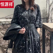 恒源祥棉綢連衣裙女夏日收腰薄款甜美碎花V領(lǐng)大擺人造棉度假沙灘長(cháng)裙子 野薔薇(口袋版) XL 裙長(cháng)120cm 162高內