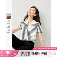 梵希蔓撞色條紋Polo領(lǐng)T恤女2025年夏季新款正肩顯瘦純棉短袖上衣 M6677 白底黑條 S